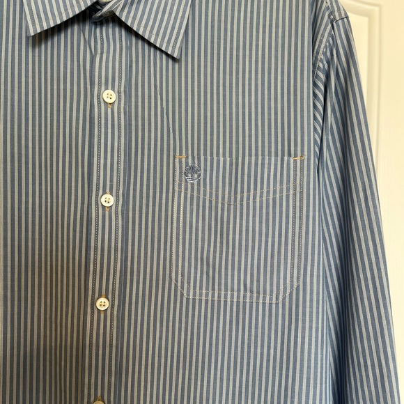 Timberland button down long sleeve shirt blue and white mens medium - Picture 9 of 9